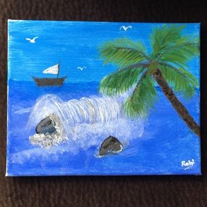 Original Seaside Painting Acrylic Art 8 x 10 Handmade Beach decor